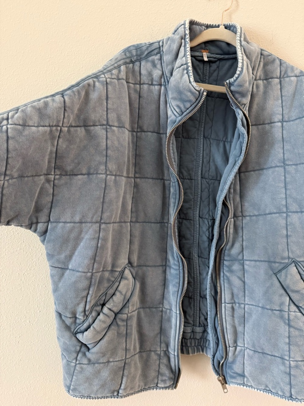 Free People Dolman Quilted Knit Jacket Wavy Waters Light Blue Large - Picture 5 of 11